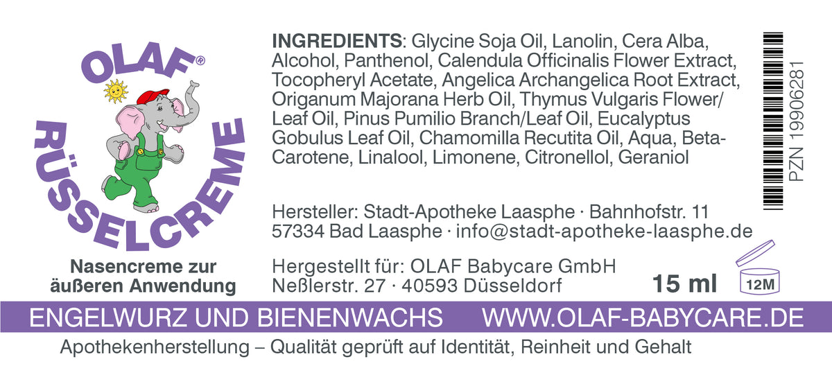 Produktfoto vom Etikett der OLAF® Rüsselcreme