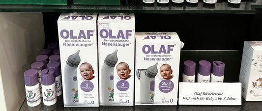 OLAF® Nasenpflegeprodukte im Baby- und Familiensortiment der HEINE Apotheke im Karree in Düsseldorf.